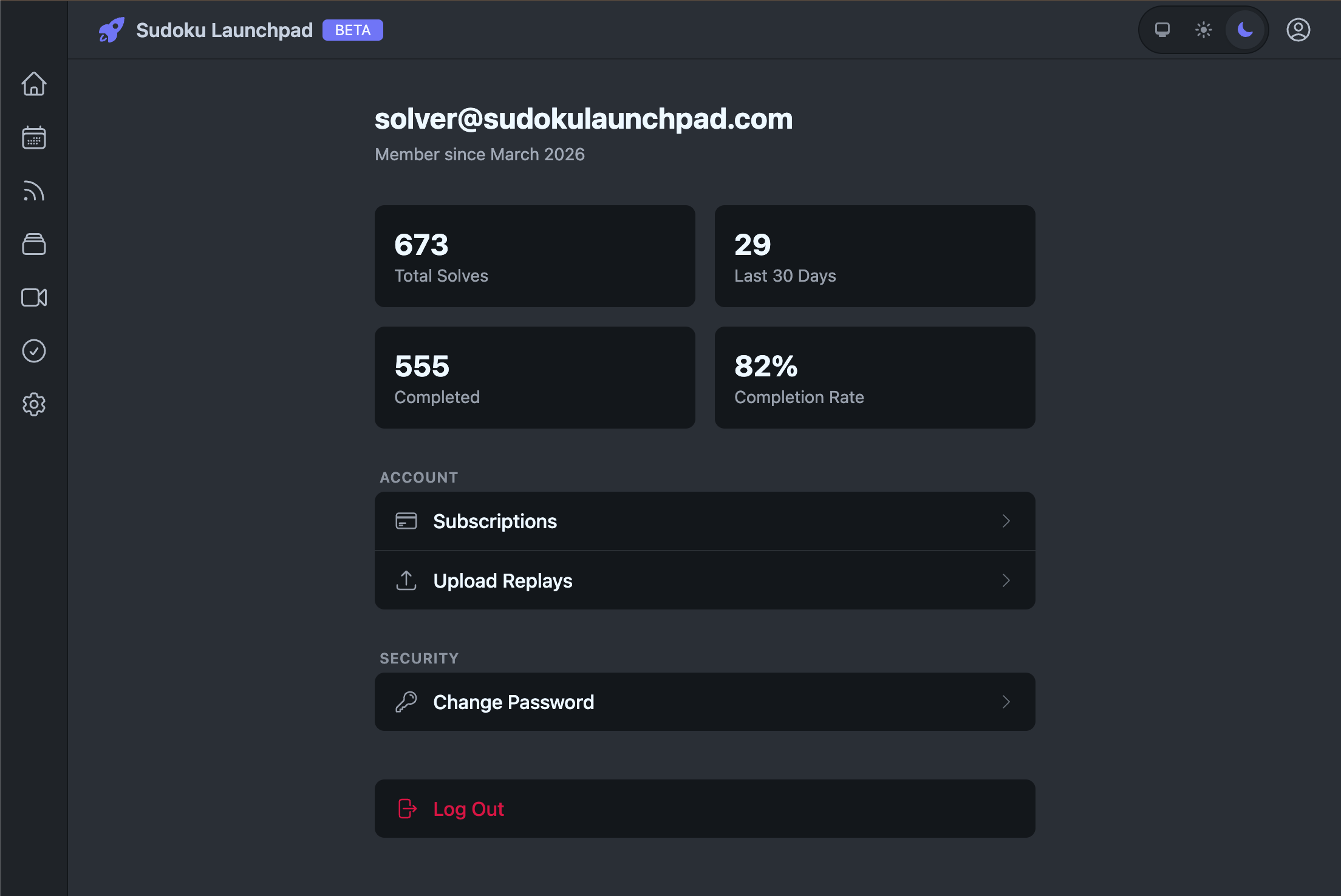 Profile page with solve statistics