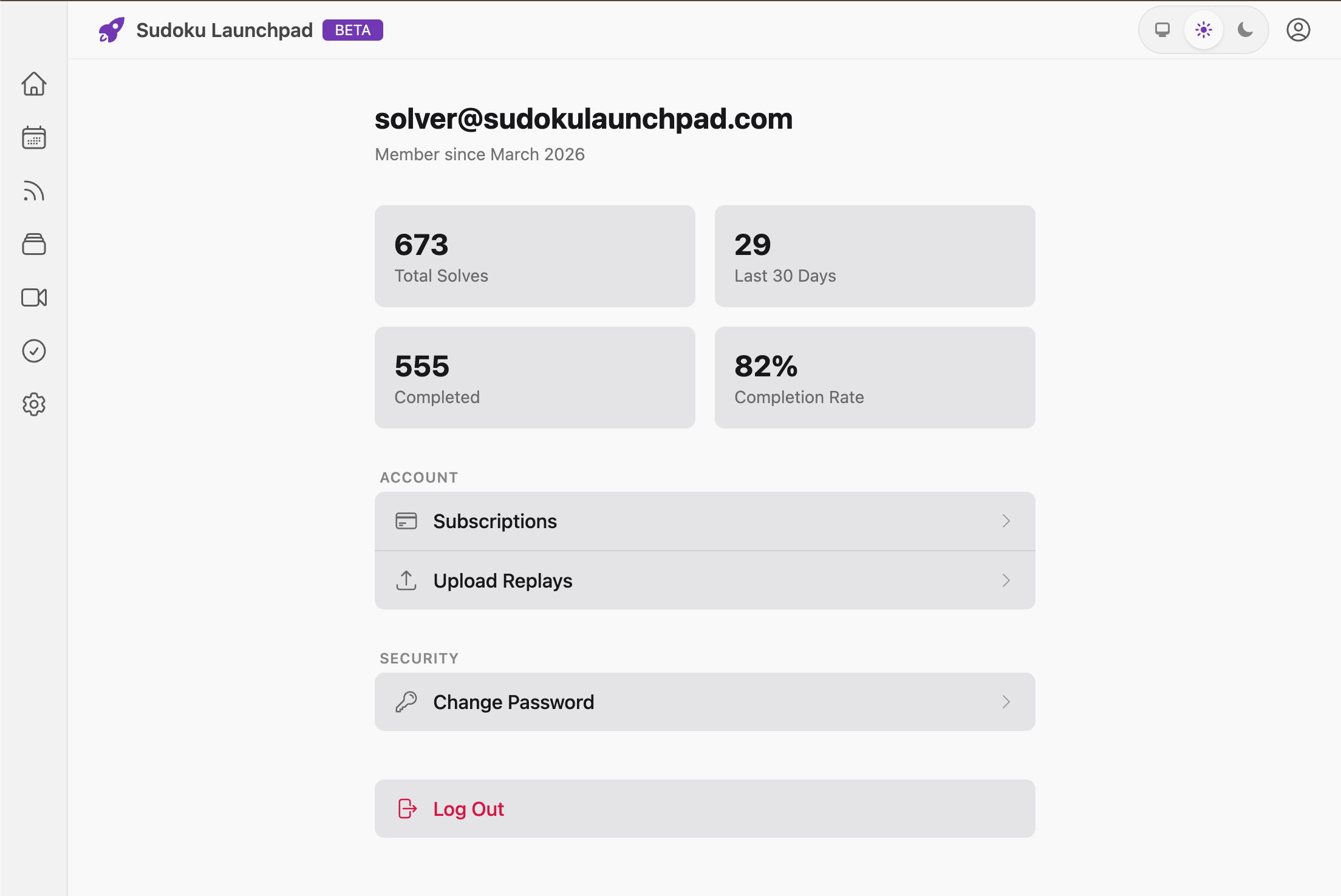 Profile page with solve statistics
